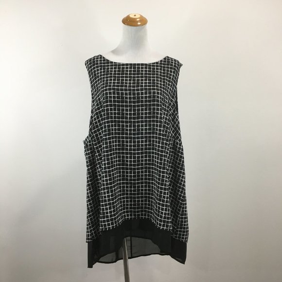 NWT TORRID Black White Grid Print 2 Ply High Low Hem Layer Tank Top - Picture 5 of 10
